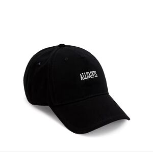 Allsaints Script Embroidered Logo 6 Panel Unisex Baseball Cap Dark Black
